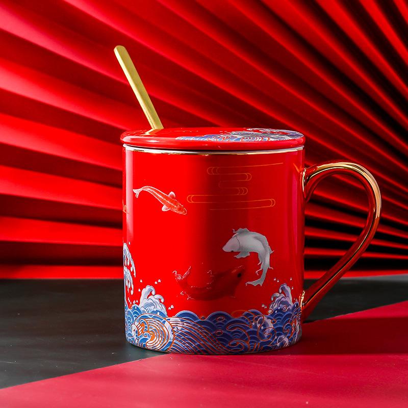 Premium Mancai National Trend Style Ceramic Water Cup Home Drinking Water Cup Office Cup Mug Tea Cup Souvenir Birthday Gift 301-400ml