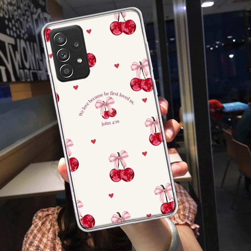 Cherry Bow Phone Case for Samsung A54 A57 A37 A17 A14 A15 A12 A24 A34 A55 A35 A25 A52S A07 A05S A04S A22 A32 A72 Galaxy Note 20