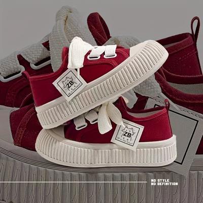 Einfarbige Sneaker für Damen, lässige Outdoor-Schnürschuhe, bequeme niedrige Canvas-Schuhe