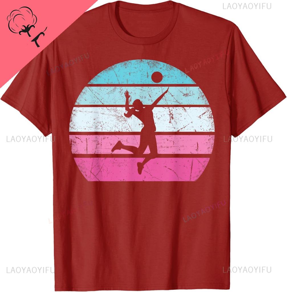 Volleyball Girl Retro Vintage TShirt Cotton Print Original Design Gifts T Shirts Print on Demand Customizable Camiseta Hombre