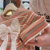 2Pcs/Set Baby Girls Clothes Sets Kid Striped Short Sleeved Tops+Pants Suits Toddler Bowknot Costume Summer Children Clothing