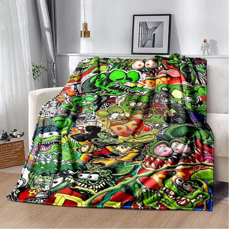 Rat Fink Retro Monster Graphic Print Flannel Blanket Cozy Warm Throw Sofa Bedroom Present Indoor Home Party Lounge Decor