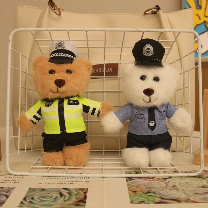 Boutique Internet Celebrity Police Bear Plush Toy Traffic Police Bear Small Pendant Keychain Doll Uniform Teddy Bear Pendant