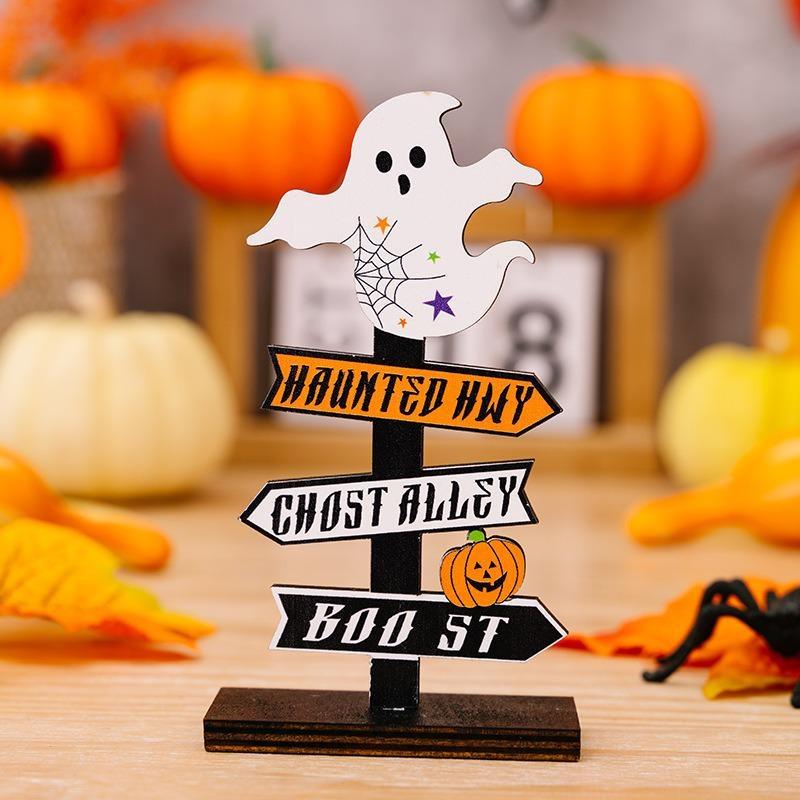 Halloween Wooden Pumpkin Ghost Witch Desk Ornament Creative Table Decor Indoor Party Prop Festival Decoration Spooky Display