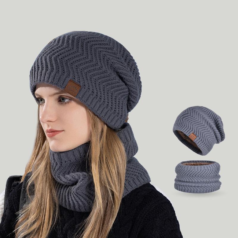 Zimowy Aksamitny Ciepły Zestaw Czapka Szalik Dwuczęściowy Outdoorowy Wiatroodporny Czapka z Dzianiny Wełnianej Kobiety Czapka Chroniąca Uszy