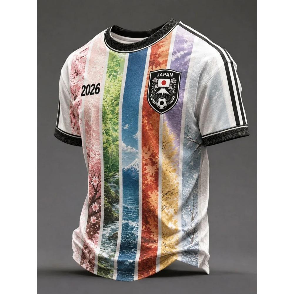 Japanese-style four-season textured vertical stripes Mount Fuji cherry blossom football jersey, sun flag badge 2026