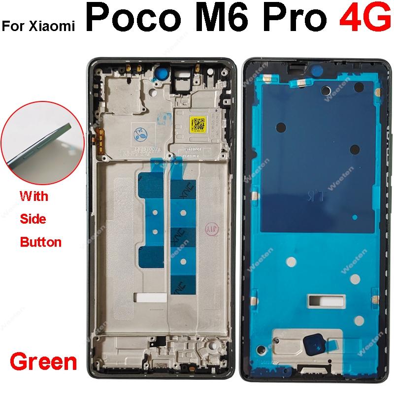 LCD Middle Frame Housing For Xiaomi Poco M6 M6 Pro 4G 5G Middle Frame Holder Cover With Volume Key Replacement Repair Parts