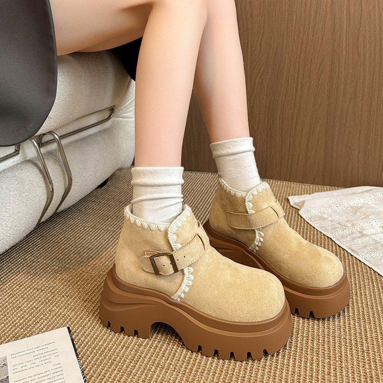Thick-soled heightening muffin Boken Martin boots women's 2025 autumn and winter new retro Maillard small versatile short boots