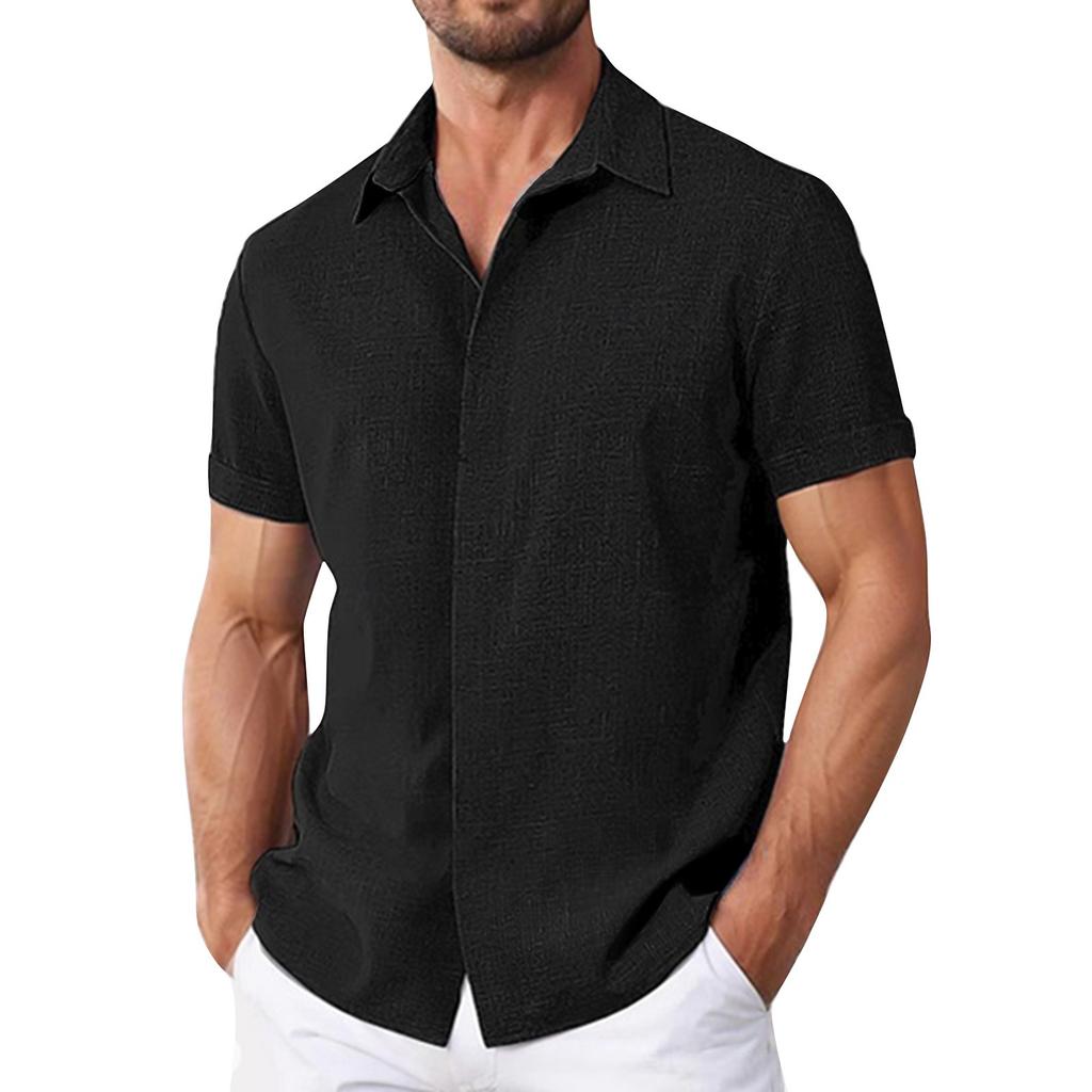 Men's Summer Solid Color Lapel Short-Sleeved Shirt Men's Casual Fashion Short-Sleeved Shirt