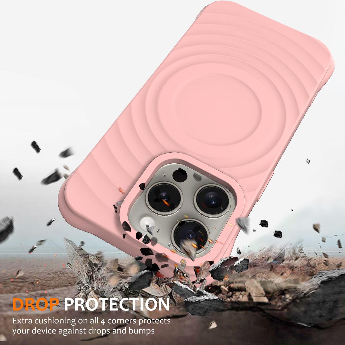 

For iPhone 12 Pro Max Magnetic Case Shockproof Liquid Silicone Phone Cover with Water Ripple Texture Pink