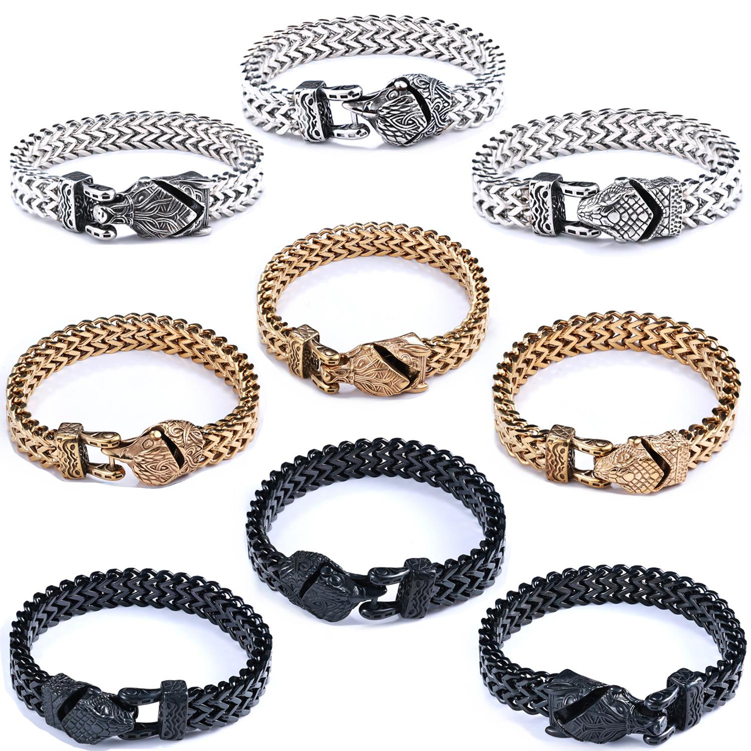 

Специальный браслет из плетеной цепи из нержавеющей стали с логотипом викинга, руной, головой волка, головой птицы, змеей