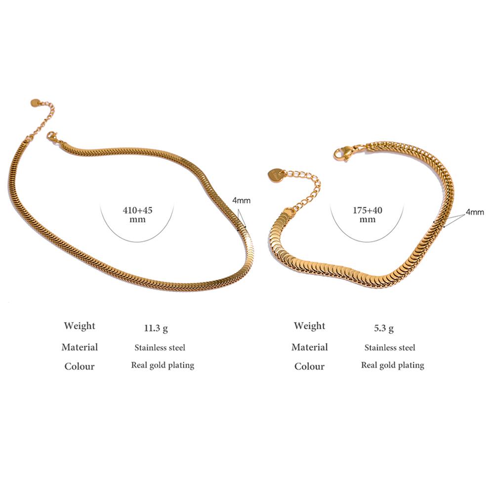 Yhpup 316L Stainless Steel Chain Necklace Bracelet Set Classic Statement Golden Waterproof Jewelry