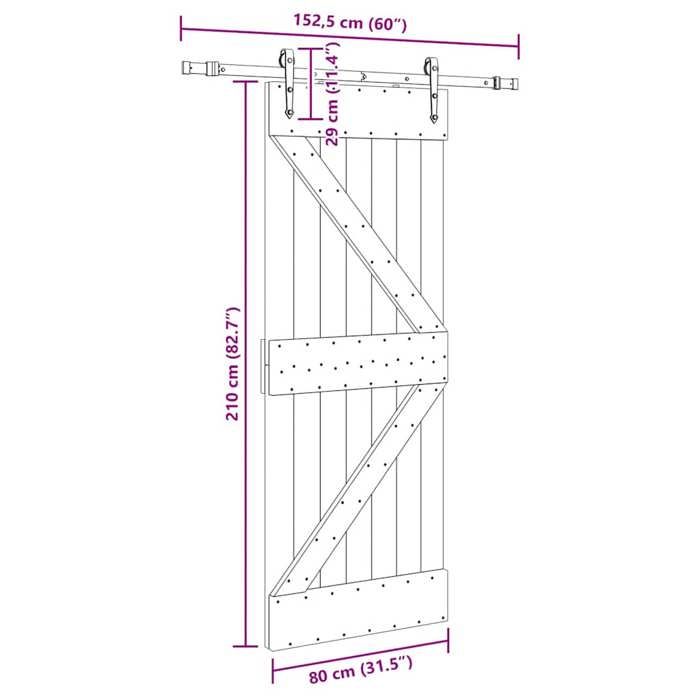 VidaXL Sliding Door and Hardware Kit 80x210 Cm Solid Pine 3332643