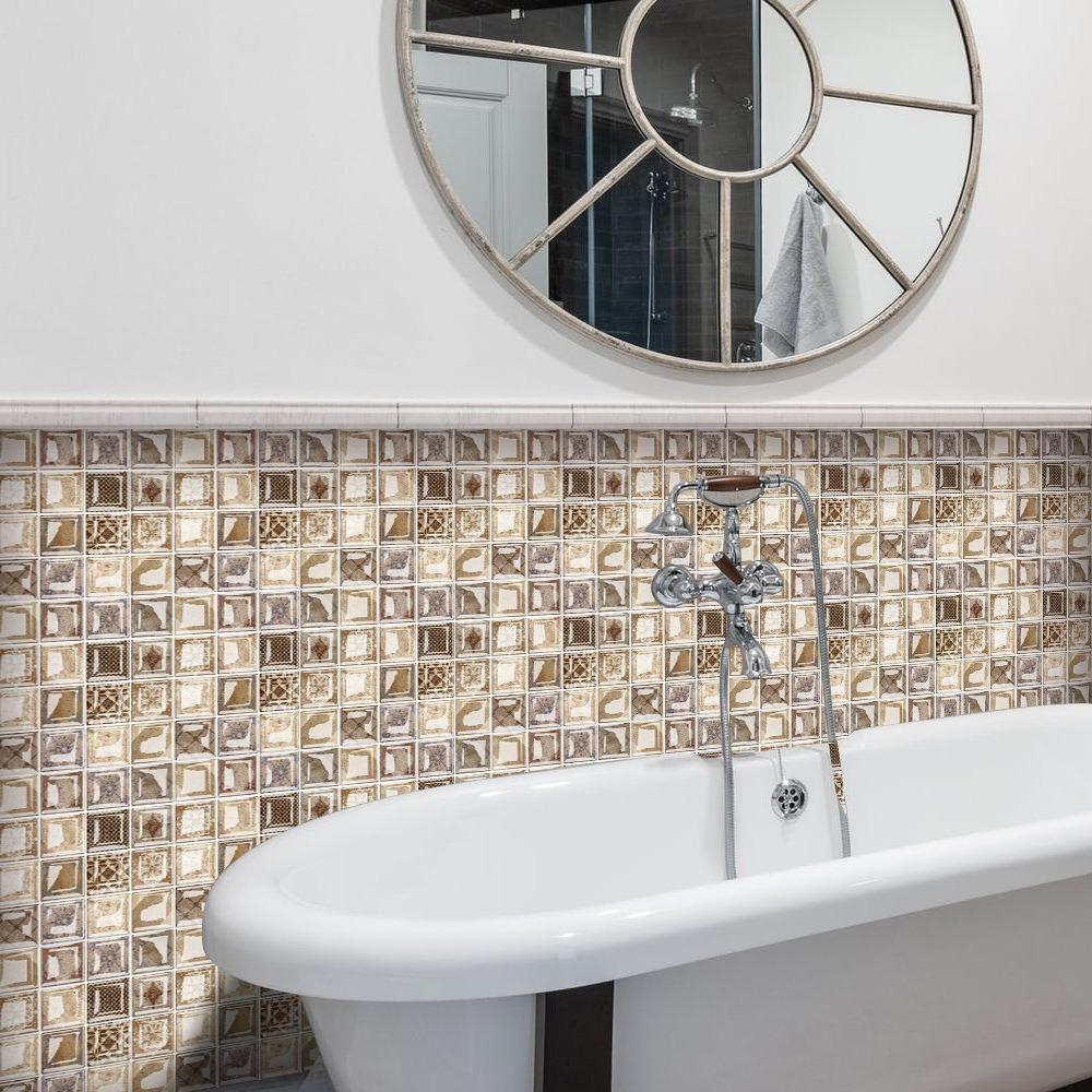 10pcs 3D Self Adhesive Wallpaper Waterproof Wall Decals Retro Crystal Tile Wall Sticker  Bathroom