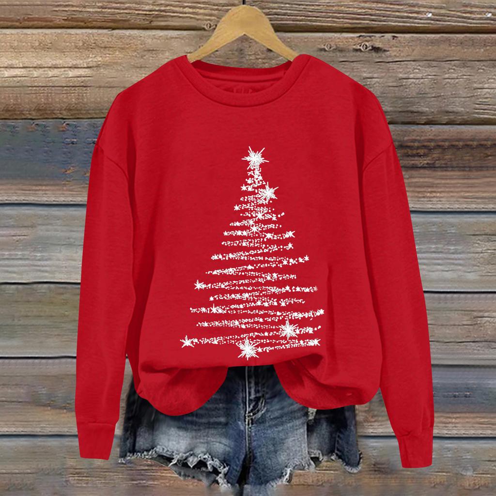 Ladies' Christmas Printed Casual Long Sleeved Round Neck Sports Hoodie Top