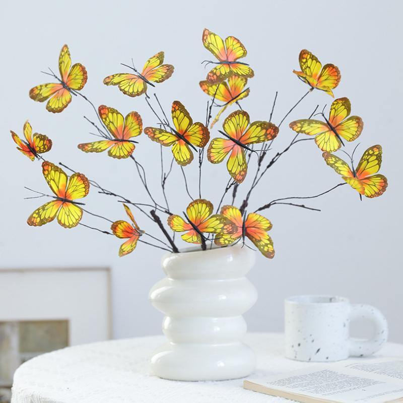 1pc Faux Plant Branch 5 Heads Butterfly Flower 47cm Home Decor Wedding Decoration Artificial Fake Flower