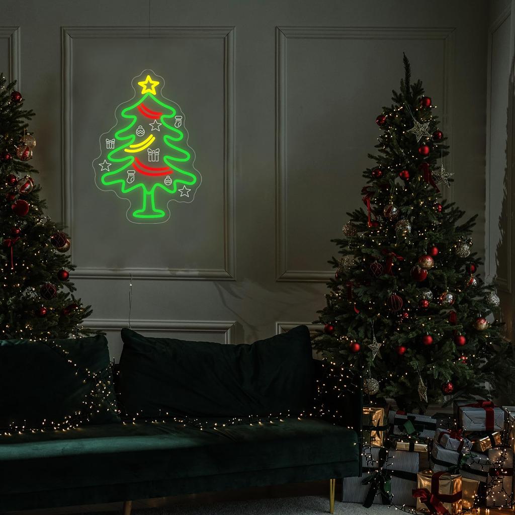 Christmas Tree Neon Dimmable LED Lights with Hanging Chain for Bedroom, Living Room, Window, Home, Party, Christmas Decoration