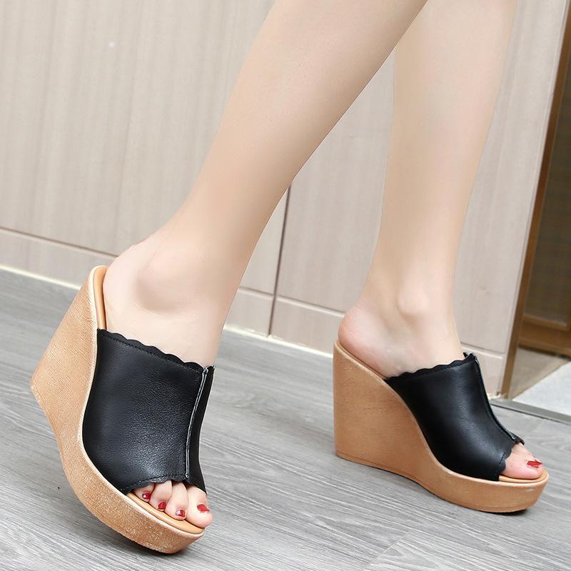 3502 repurchases Summer high slope heel cool slippers thick bottom muffin outer slippers women 33 4090₽