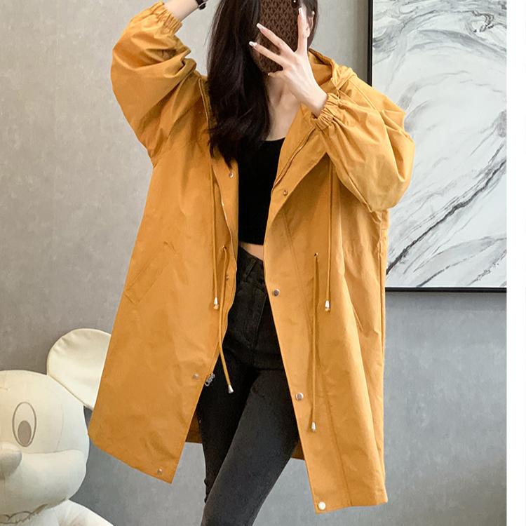 Autumn Ladies' Loose Windbreaker Coat Long Hooded Jacket