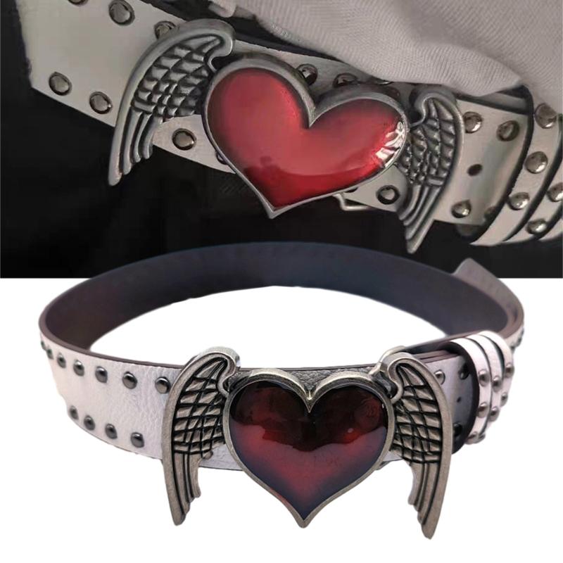 PU Waist Belt with Heart&Wing Buckle Adjustable Length Waist Belt Girls Jeans Dresses Skirt Coat Decors Waistband