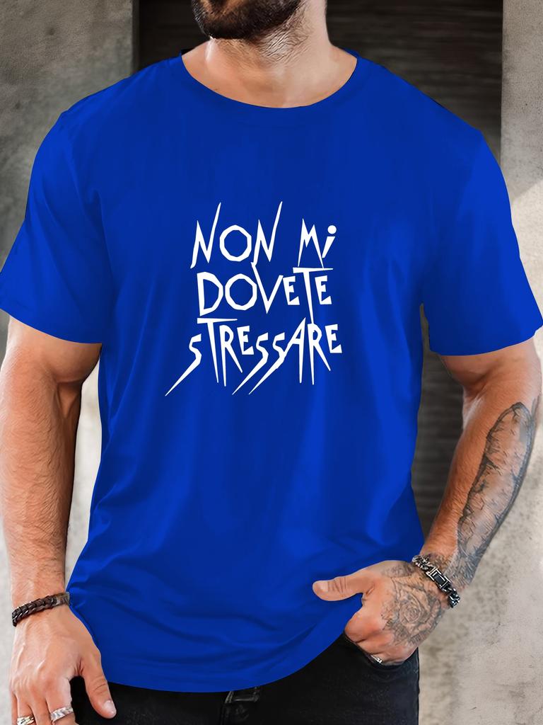 Unisex Light Blue Crew Neck Short Sleeve Tee Non Mi Dovete Stressare Italian Grunge Text Soft Cotton Male Daily Casual Summer Tops