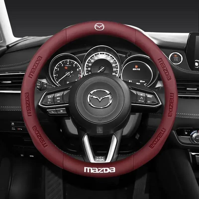 For Mazda 2 3 5 6 BL BM GJ Atenza Axela Demio CX-3 CX3 CX-5 CX5 CX7 CX-7 CX-9 CX8 MX-5 Car 3D Logo Leather Steering Wheel Cove FF25