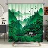 1Pc Chinese Garden Shower Curtain - Tiered Pagoda, Misty Mountains & Flying Birds Design, Lush Greenery, Traditional Asian Lands