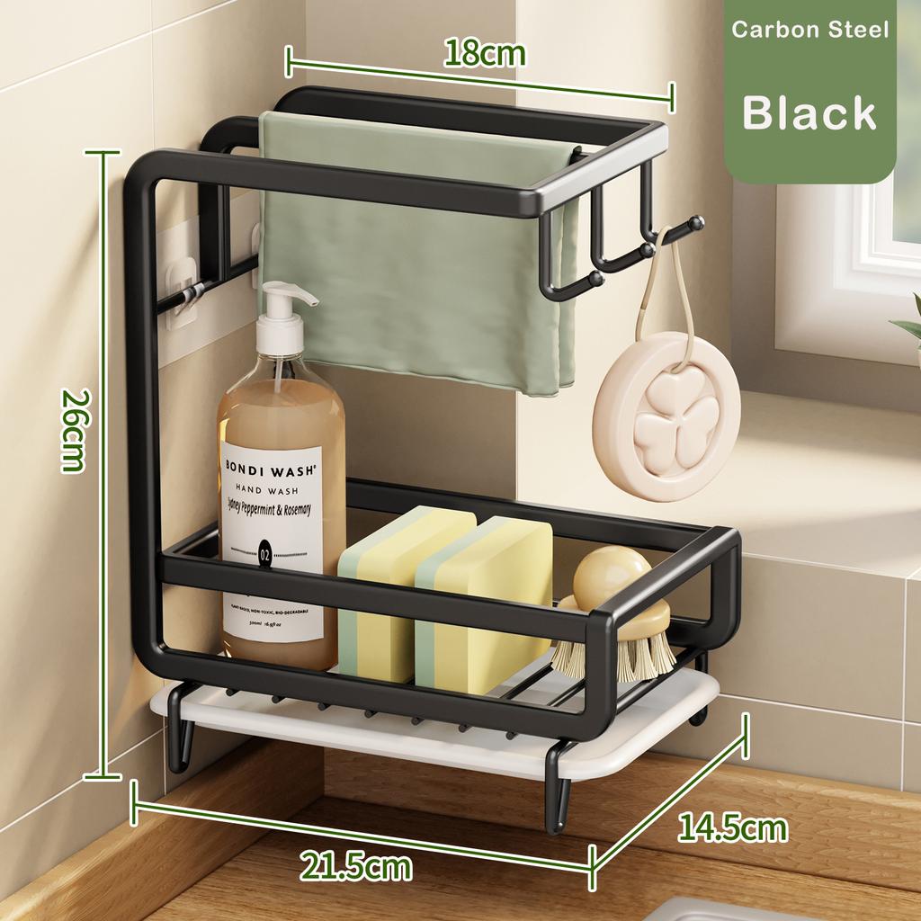 Kitchen Dishcloth Storage Rack Rag Holder Dish Brush Drying Hanger with Removable Drain Pan Dishwashing Cloth Sink Drain Rack