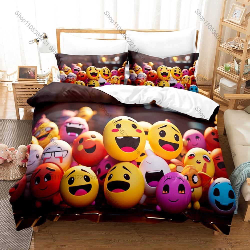 Vibrant Cartoon Fun Expression Full Printed 3PCS Bedding Duvet Cover + 2 Pillowcases Dorm Home Decoration