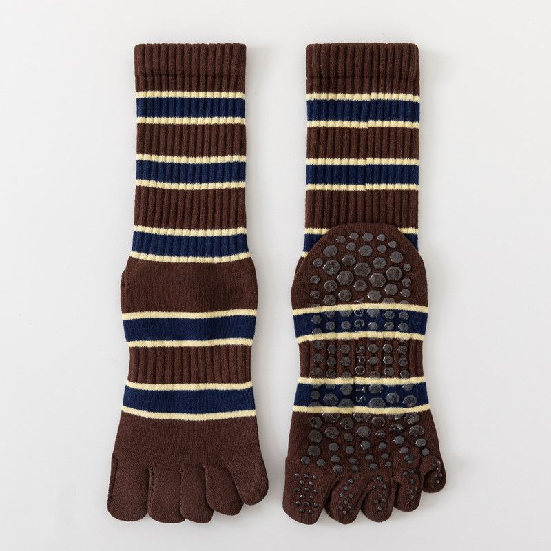 

New Stripe Five-Finger Yoga Socks Non-Slip Professional Pilates Toe Tube Socks Women s Sports Dispensing Dance Stockings 9196 five-finger yoga socks Brown [1 pair]]