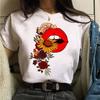 Fruit And Lips Print T Shirt New Fashion Women T Shirt Harajuku Tops Female Graphic Tee Ladies Cute Tee Shirt White Woman T-Shi