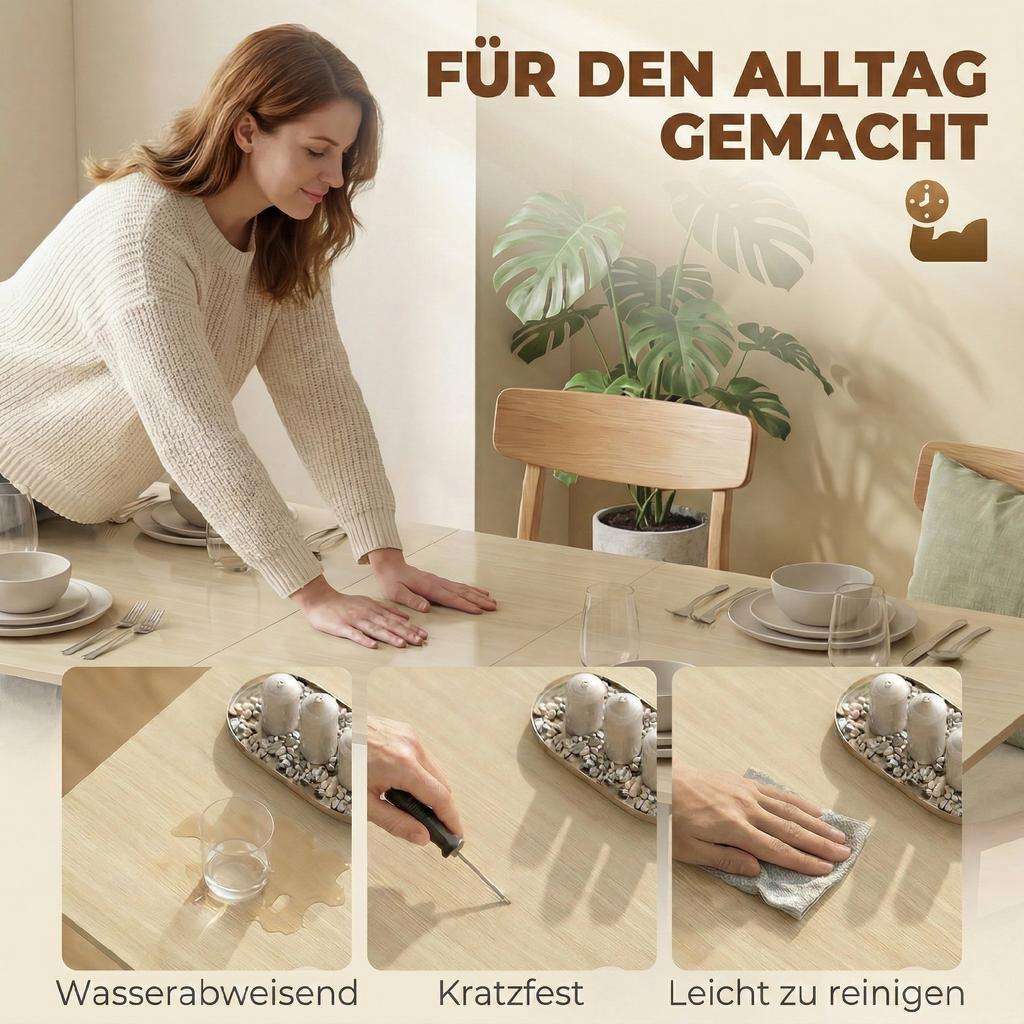 Folding Table for 6 People, 168 cm Large Extendable Dining Table with 2 Drawers & 4 Storage Compartments