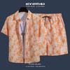 Fashion Youthful Safflower Graffiti Pineapple 3D Print Shirt +Shorts Short Sleeve Flip Collar Shirts Half Pants Two Piece Set
