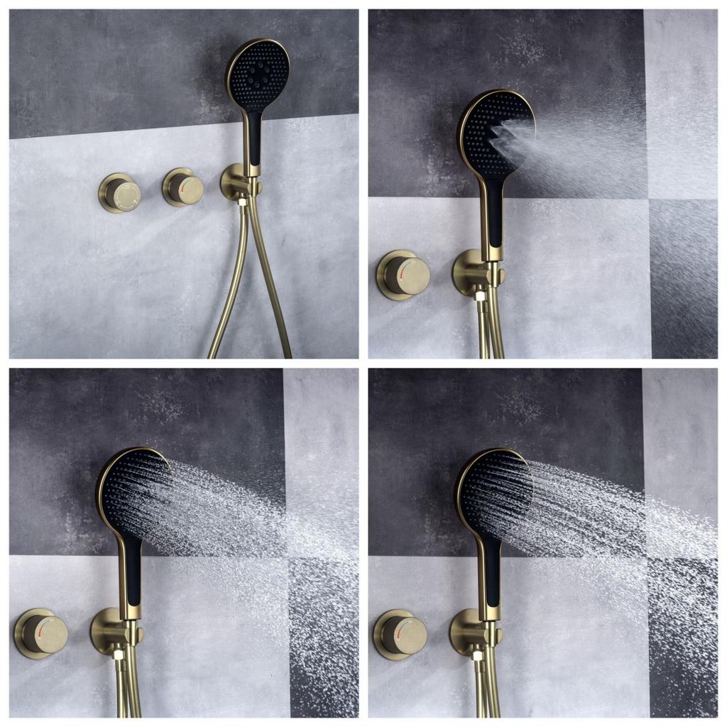 Brushed Gold Bathroom Shower Faucet Wall Mounted Grey Bathroom Shower Mixer Tap Brass Brass Bath Shower Faucet Hand shower Head