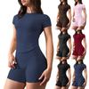 Women’s Two Piece Activewear Set Short Sleeve Compression Top and High Waist Pocket Shorts for Yoga Workout Fitness