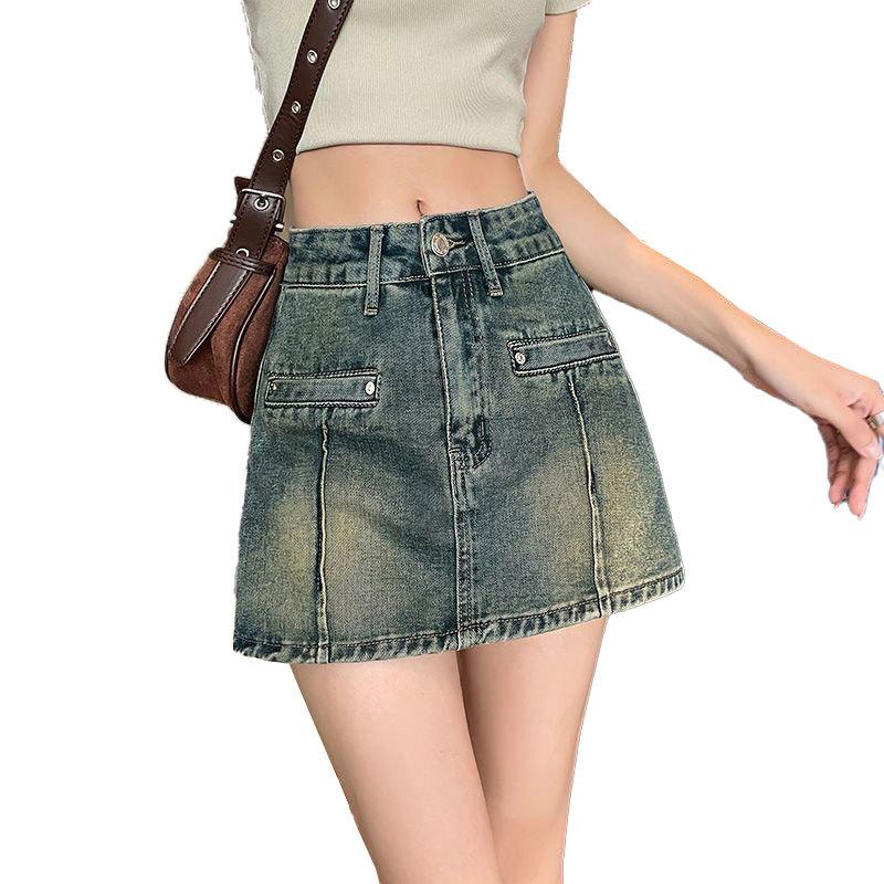 Denim Half Length Pants Skirt Women's Summer Shorts Large A-line Short Skirt High Waist Short Skirt