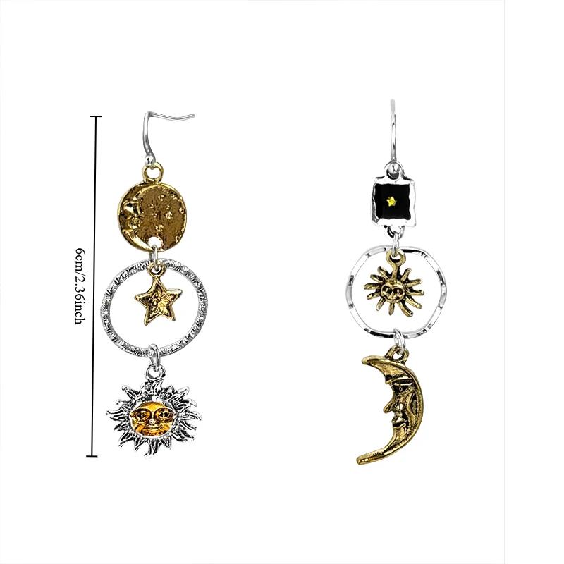 Greek Mythology Face Sun Moon Ear Clips Asymmetric Personality Long Clip On Earrings Non Pierced for Women Party Jewelry Gifts