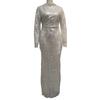 Women's Sexy Sequin Dress Shiny High Neck Floor Length Prom Dress Slim Fit Long Sleeve Hollow Out Evening Dress