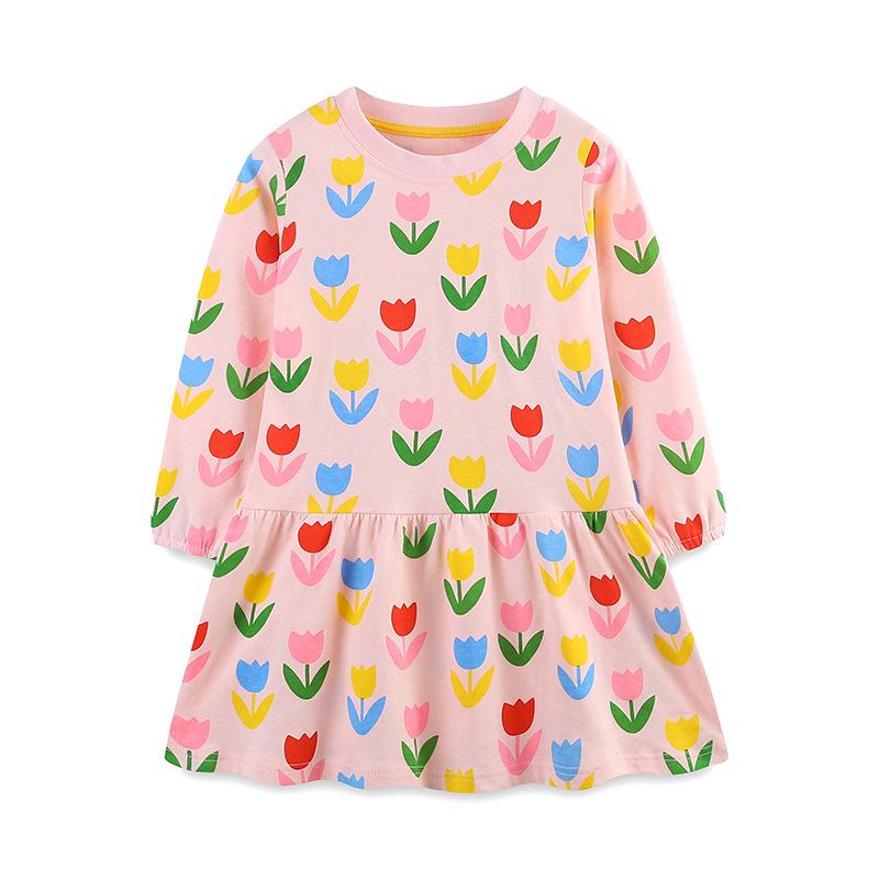 AostaBetty Floral Princess Autumn Dress for Kids - European Style Round Neck Skirt 6 Years (120cm)