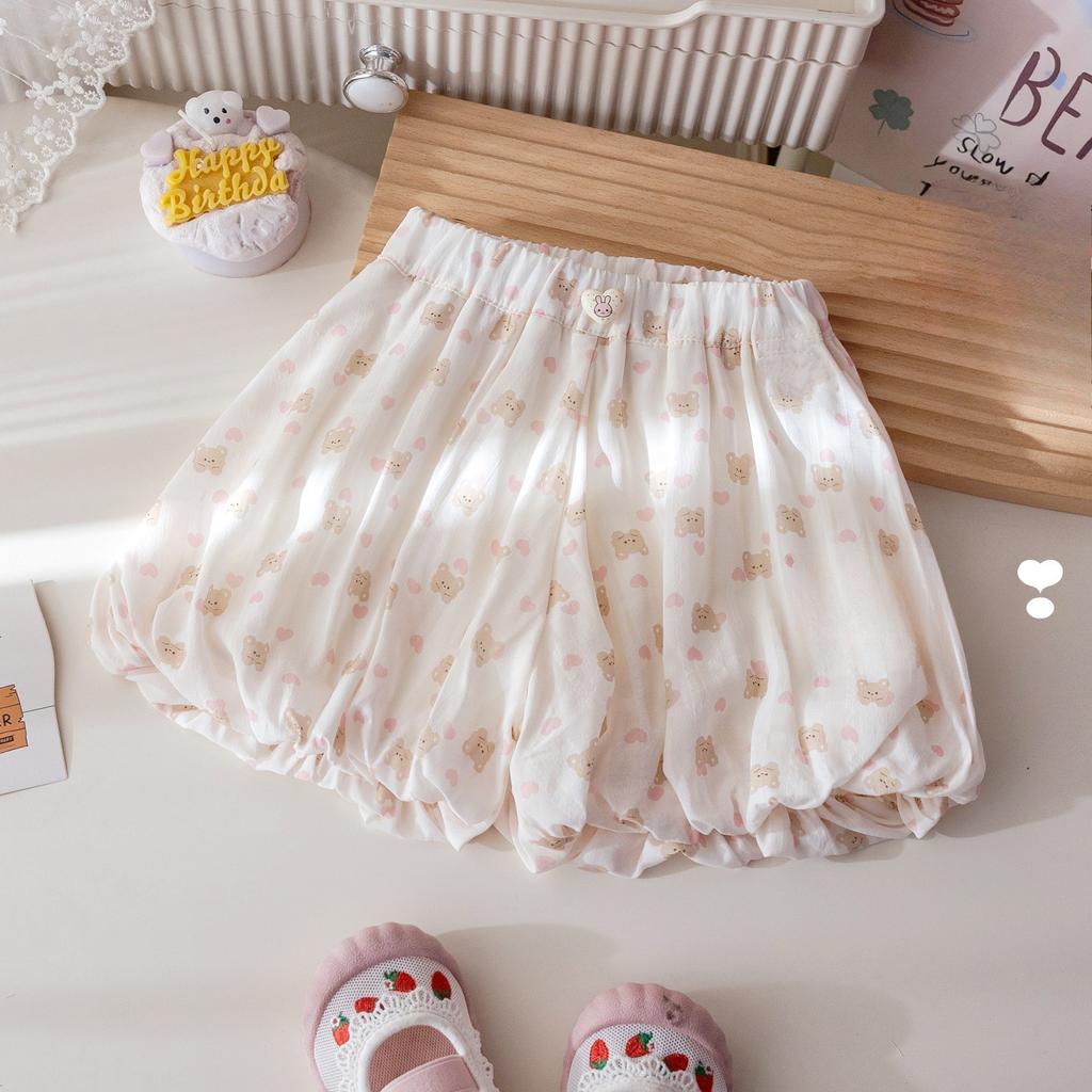 Girls' Summer Flower Bud Pants Cute Cartoon Printed Shorts Women's Treasure Summer Clothes Short Casual Pants