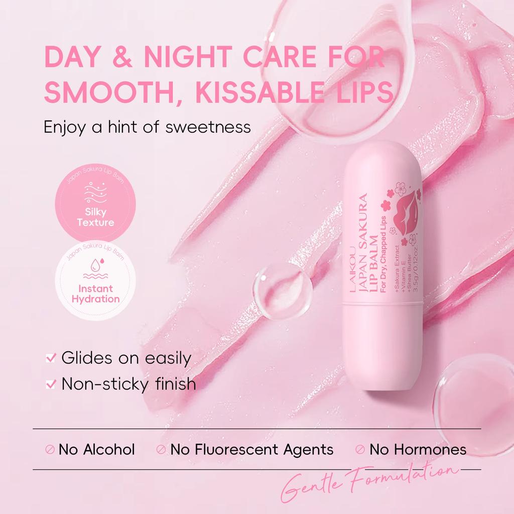 Japanischer Kirschblüten-Lippenbalsam, Reich an Kirschblüten-Essenz, Tiefenwirksam feuchtigkeitsspendend, Lang anhaltende Hydratation, Vitamin E, Fruchtiger Lippenstift