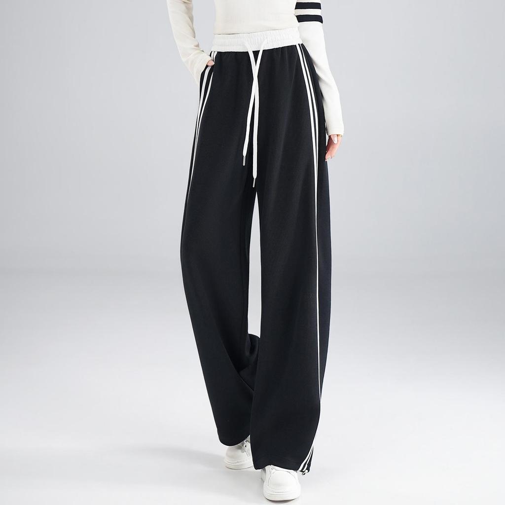 Women's Street-Style High-Waisted Wide-Leg Pants - 2026 Spring College Style, Age-Reducing, Drape, Straight-Leg Sweatpants