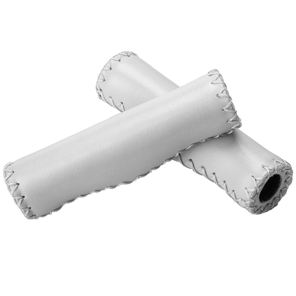 1 Pair Hand stitched PU Bike Bicycle Handlebar Handle Bar Grips with Plug(White)