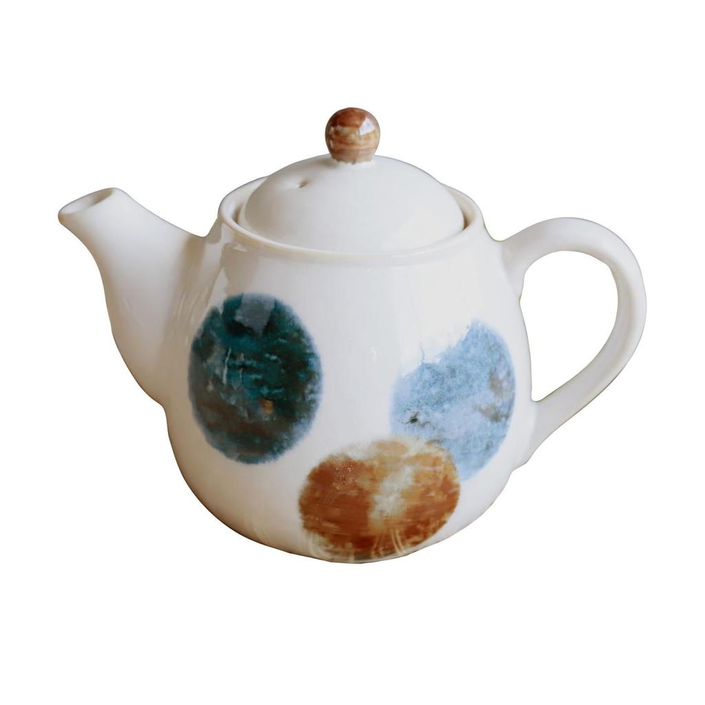 Awasaka Brush Blue Dotted Teapot with Strainer, Approx. 17.5cm W x 10.5cm D x 14cm H, Microwave and Dishwasher Safe, Made in Japan, Product Number