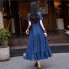 Johnature Woman Spring O-Neck Short Sleeves Cowboy Personality Dress Niche Embroidery Loose Retro Dress