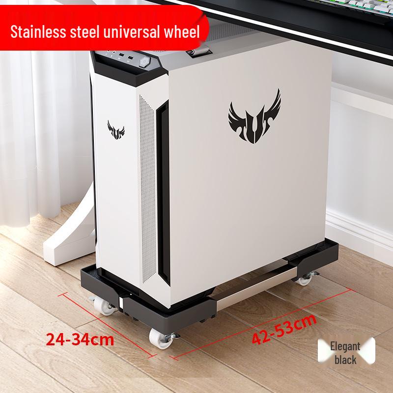 Adjustable Mobile Desktop PC Stand with Wheels and Heightened Bracket