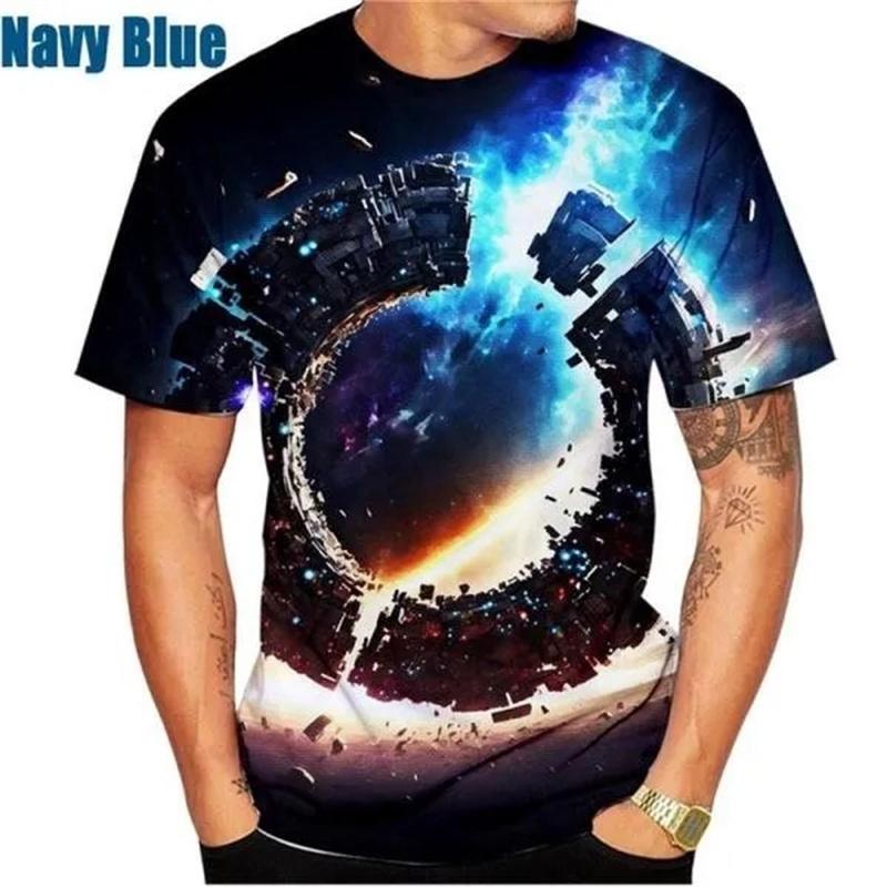 3D-gedruckte Weltraum-Planet Herren-T-Shirts Galaxie Äußeres Muster T-Shirts Sommer Harajuku Locker Rundhals Kurzarm Tops