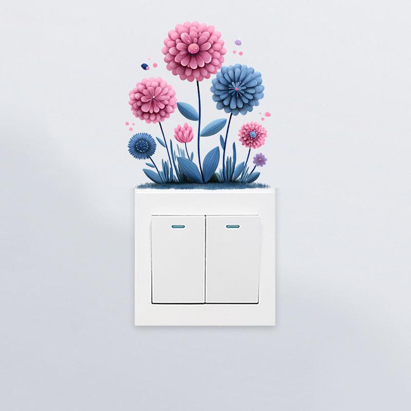 Self-adhesive Hydrangea Flower Plant Switch Stickers for Bedroom Living Room Socket Wall Decor