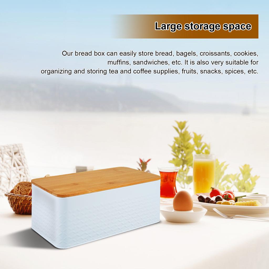 Bread Box with Bamboo Lid Metal Bread Bin Kitchen Reusable Breathable Bread Storage Container Dessert Snack Food Box for Home