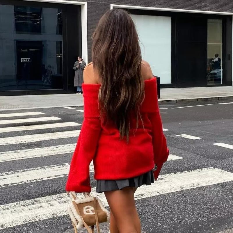 Women's Off Shoulder Sweaters Long Sleeve Oversized Ribbed Knit Going Out Spring Fall Tops Blouse Trendy Loose Pullover Sweaters Tops for Women